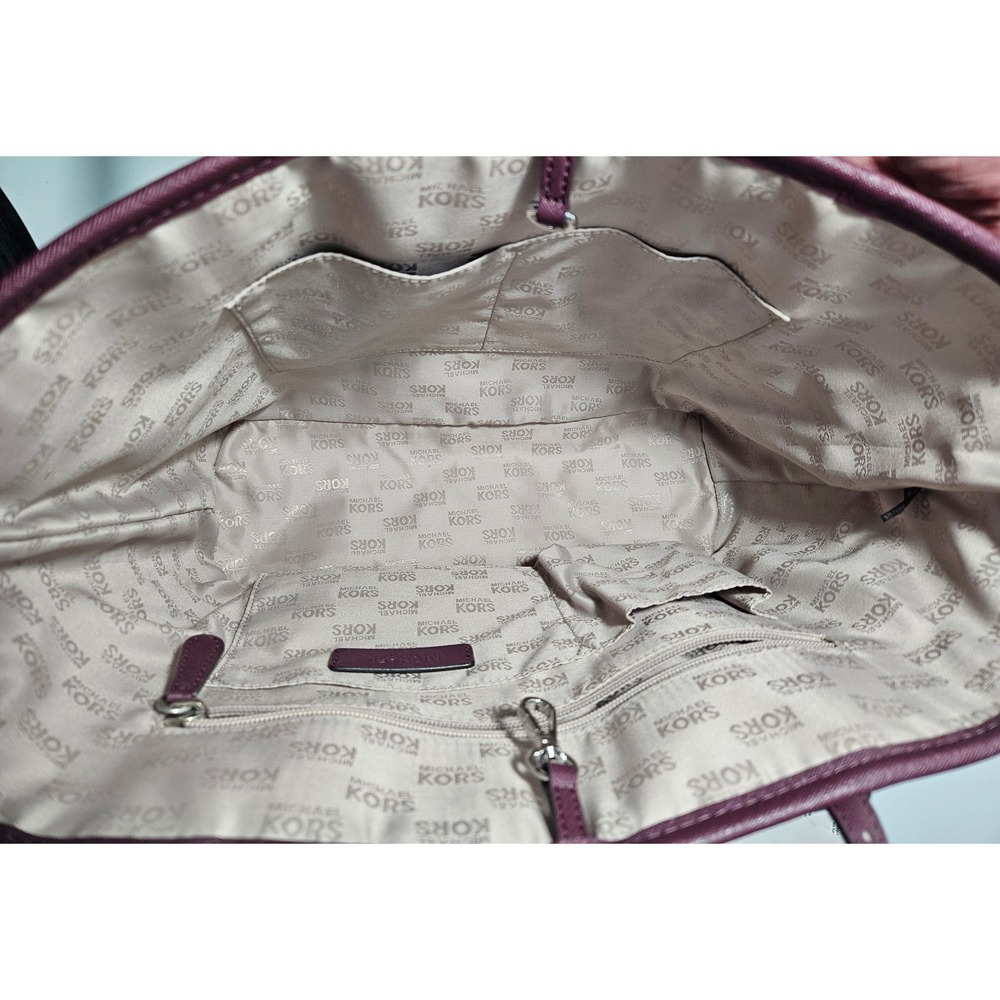 MICHAEL KORS Jet Set Travel Plum Saffiano Leather MicroStud Tote Bag Burgundy - Picture 7 of 7